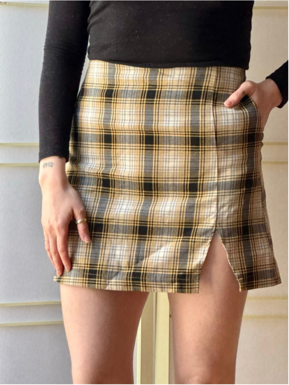 Urban Outfitters Yellow Plaid A-Line Mini Skirt Size S